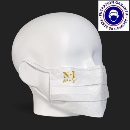 Masque blanc 3 plis - Lavable 20 fois - Logo or - CAT UNS-1